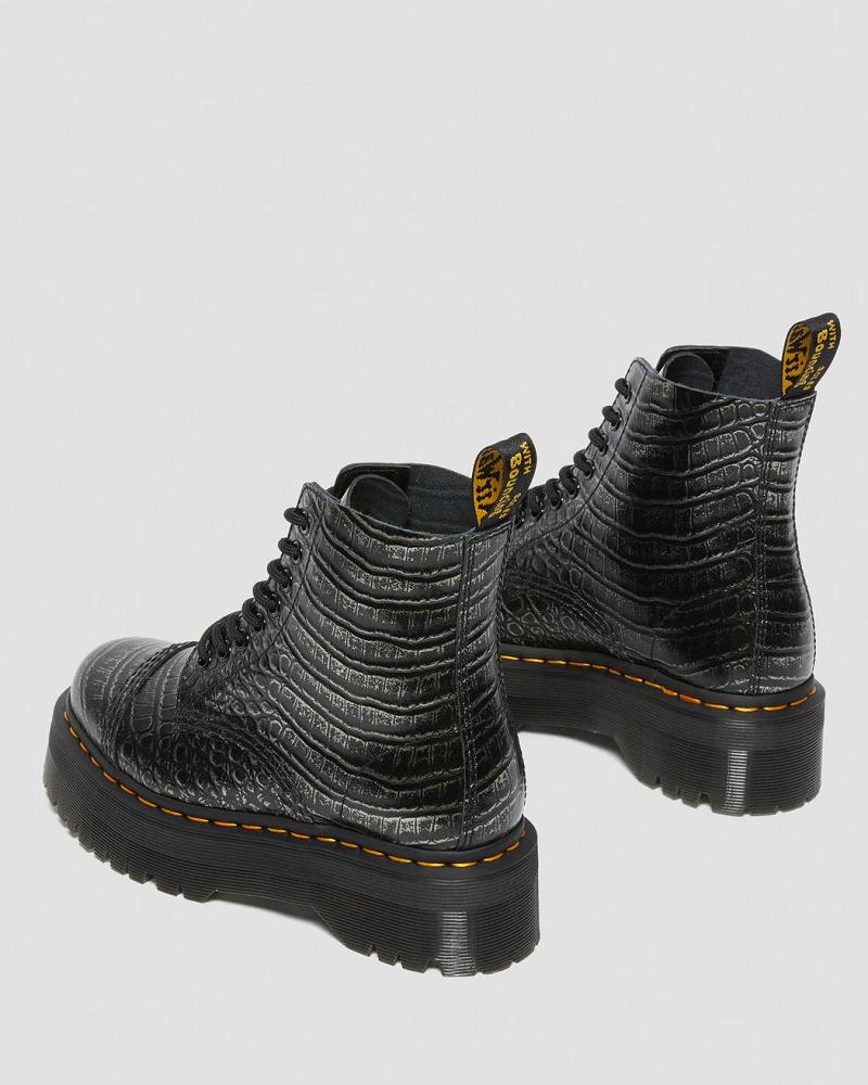 Dr Martens Sinclair Croc Emboss Læder Platform Støvler Dame Sort | DK 252XYU
